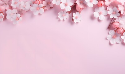 Fototapeta na wymiar pink cherry blossoms on pink background