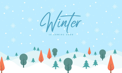 Winter season landscape with tree and snow vector background