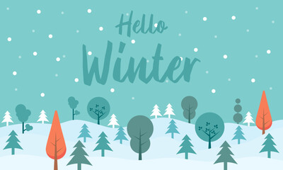 Winter season landscape with tree and snow vector background
