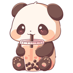 Panda drinks Boba Bubble Tea Kawaii Chibi transparent Background