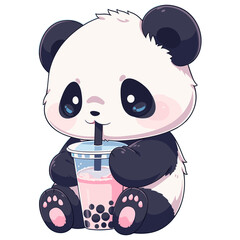 Panda drinks Boba Bubble Tea Kawaii Chibi transparent Background