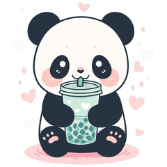 Panda drinks Boba Bubble Tea Kawaii Chibi transparent Background