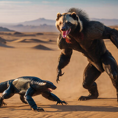 Honey badger versus wolverine in a barren planet 
