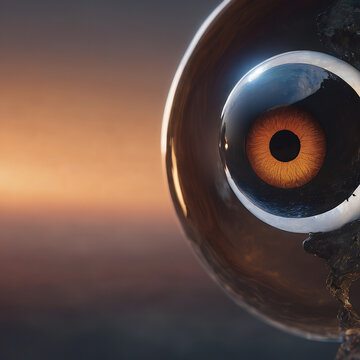 Graphics Generative AI image of giant eyeball detached, alone melting on a gorgeous on beach
