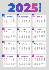 2025 Basic Calendar in White Background