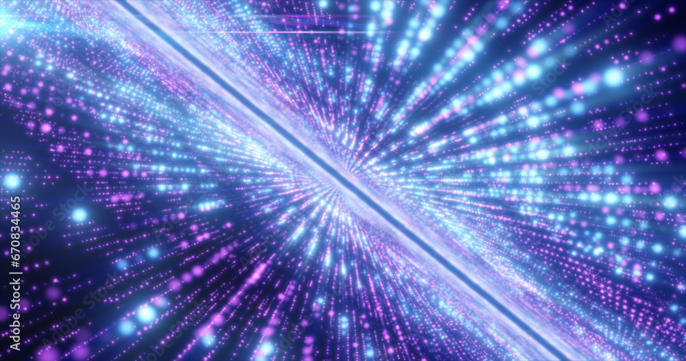 Aufkleber abstract purple energy hi-tech lines and digital particles fly in a tunnel with bokeh effect glowing