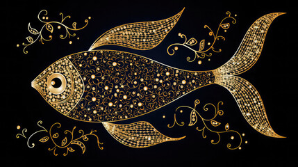 Gold Line Fish Wallpaper Design