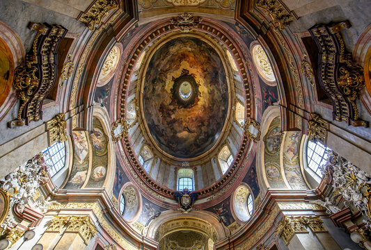 Vienna, Austria - 15.10.2023: Interior of Peterskirche or St. Peter's Church. Baroque Roman Catholic parish church on Petersplatz. 