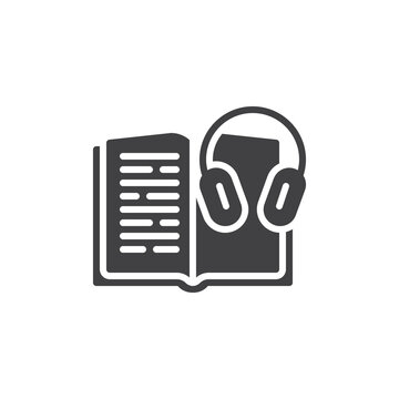 Book and headphones vector icon