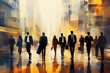Abstract Image of Business People Walking on the Street Generative ai