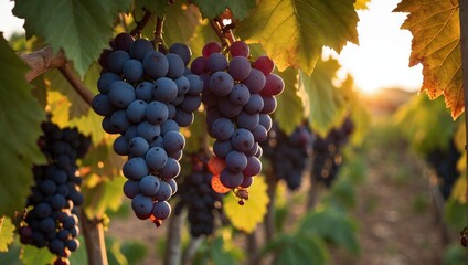 Fototapeta premium red grapes in vineyard. Generative AI 