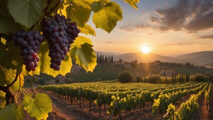vineyard at sunset. Generative AI	