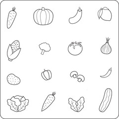 Vagetable coloring page for children and adults. Hand drawing vector illustration in black outline on a white background.