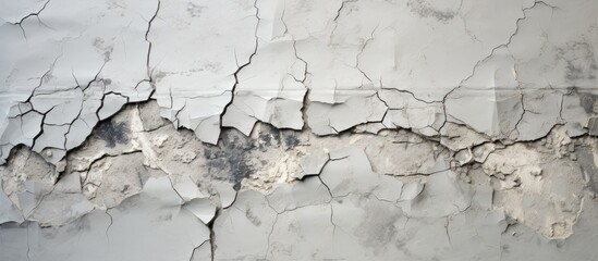 Buildings destruction caused by a crack in a gray wall - obrazy, fototapety, plakaty