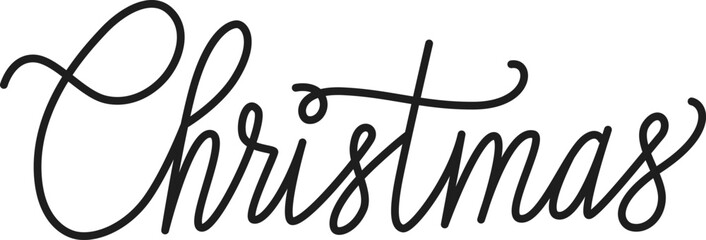 The word Christmas in handwritten lettering vector outline. Black word on white background