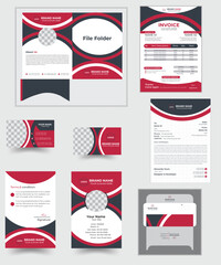 Creative and modern stationary identity pack design template. Elegant fresh clean and futuristic stationary set with abstract formal design concept. Editable vector illustration stationary set design.