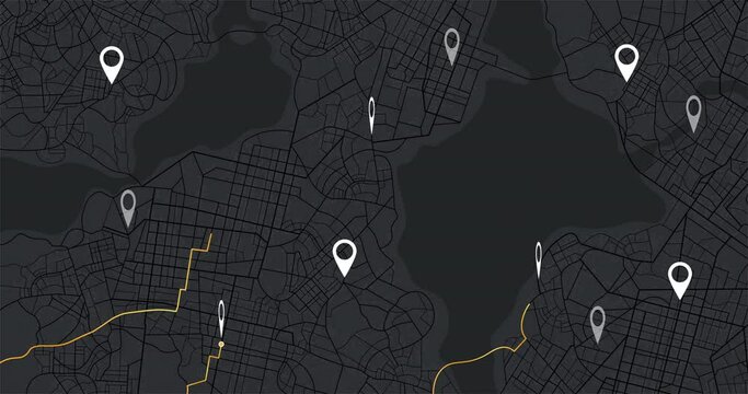 Gps map navigator system animation. Route destination Location tracks dashboard. searching direction, track. Pin location detection. mapping technology and locate position high tech motion background