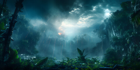 Flare against jungle illustration background