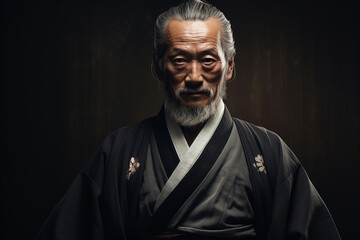 Nihon Sensei, Traditional Japanese Samurai. Martial Art Fighter. Realistic Close Up Photo