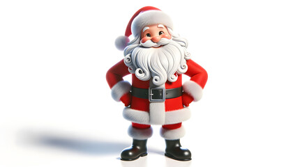 Santa Claus in striped outfit ready for Christmas o clear white background. 3D cartoon illustration. Festive holiday mood. Design for greeting card, banner, print