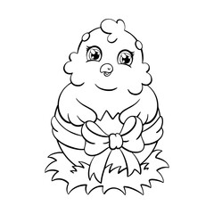 Cute chicken. Coloring page for kids. Easter theme. Digital stamp. Cartoon style character. Vector illustration isolated on white background.