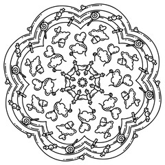 Abstract mandala. Coloring book page for kids and adult. Vector illustration isolated on white background.