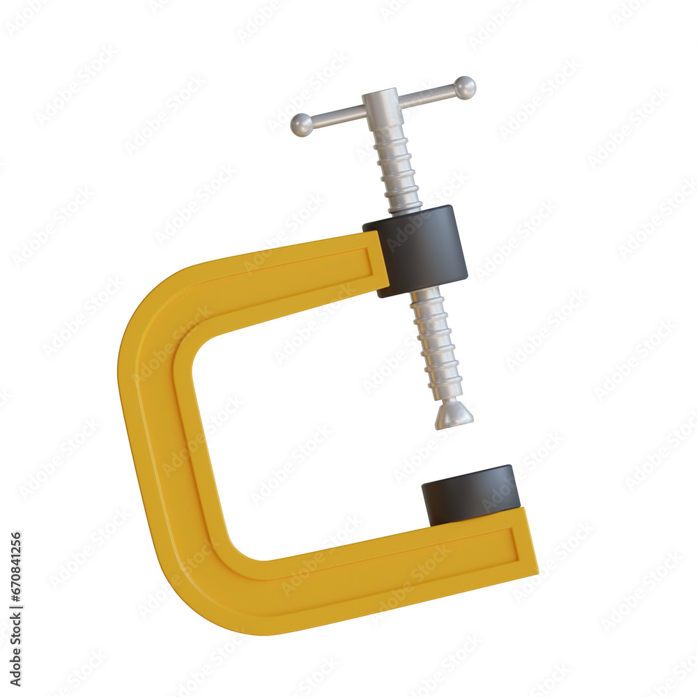 Poster 3d model of yellow clamp for clamping projects. yellow clamp 3d model with ergonomic handle. 3d illu