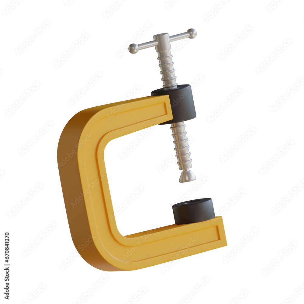 Poster 3d model of yellow clamp for clamping projects. yellow clamp 3d model with ergonomic handle. 3d illu