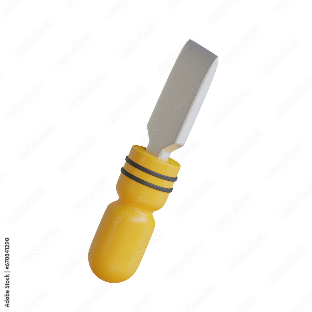 Poster 3d model of chisel for detailed work. wooden handle chisel 3d model for woodworking projects. 3d ill