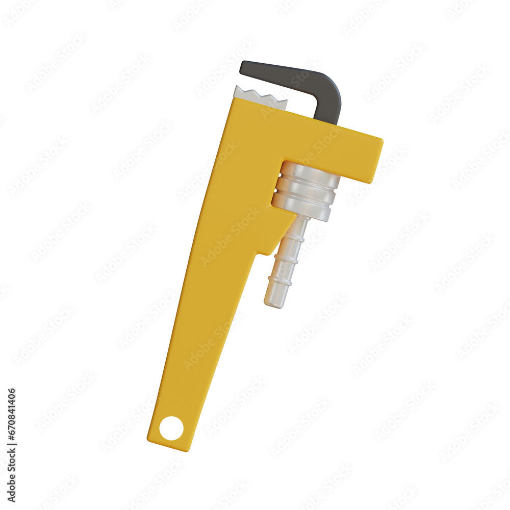 Poster 3d model of yellow pipe wrench for plumbing jobs. black and yellow pipe wrench 3d model with ergonom