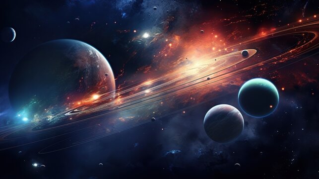 Fantasy of Another world with planet landscape background. AI generated image © saifur