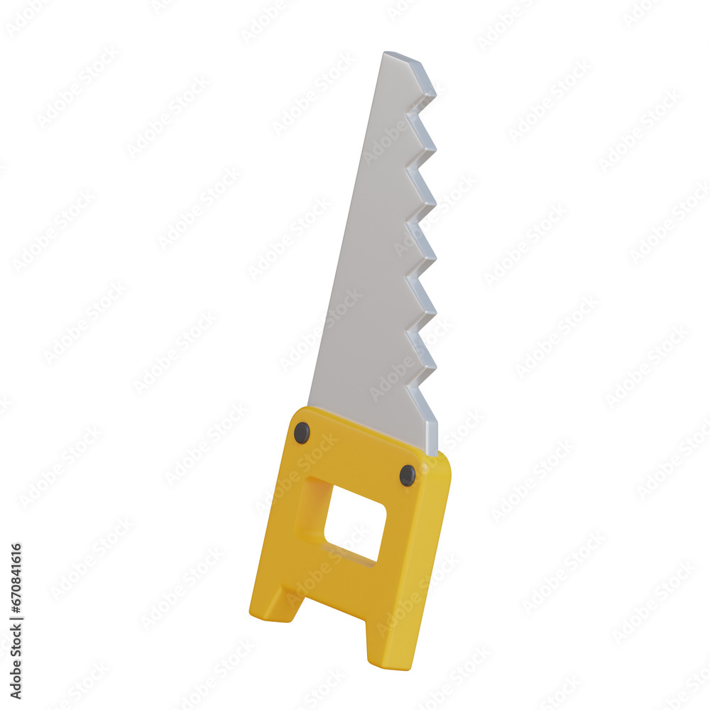 Poster 3d model of yellow hand saw for woodcraft projects. yellow hand saw 3d model with sharp blade. 3d il