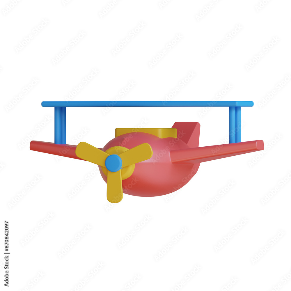 Poster red toy plane for kids with an attractive design. 3d model of red educational toy plane. 3d illustra