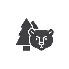 Forest trees and bear vector icon