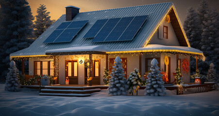 Fototapeta premium 3d model of a house with lights and snow design