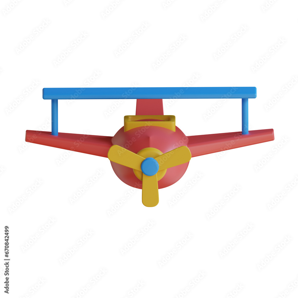 Aufkleber red toy plane for kids with an attractive design. 3d model of red educational toy plane. 3d illustra
