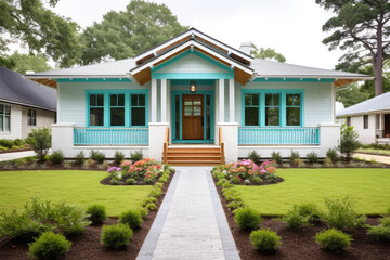 Contemporary Cottage style Home with a Turquoise Entrance Door