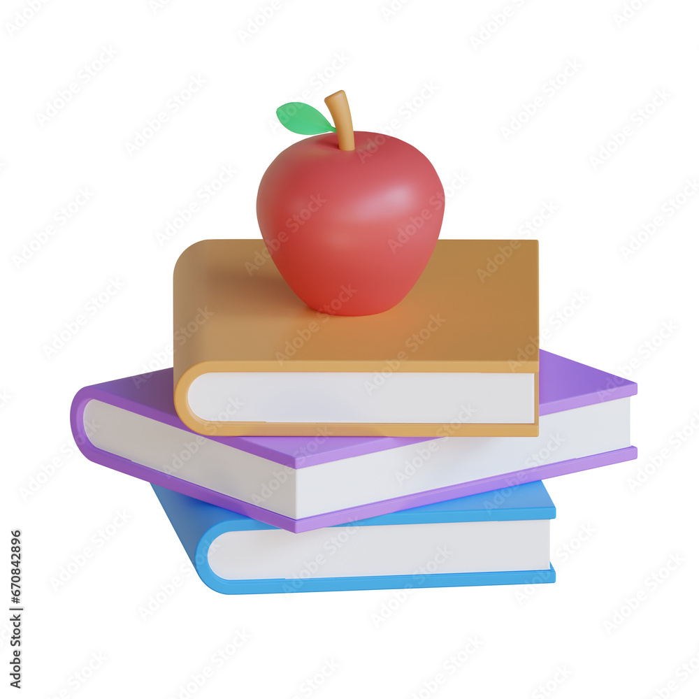 Poster book and apple in an attractive 3d model. 3d model of book and apple for a relaxing atmosphere. 3d i