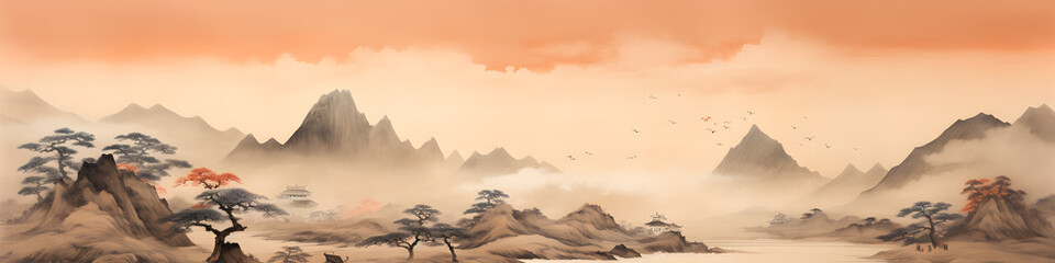 Panele Szklane  Japanese landscape mt fuji illustration background
