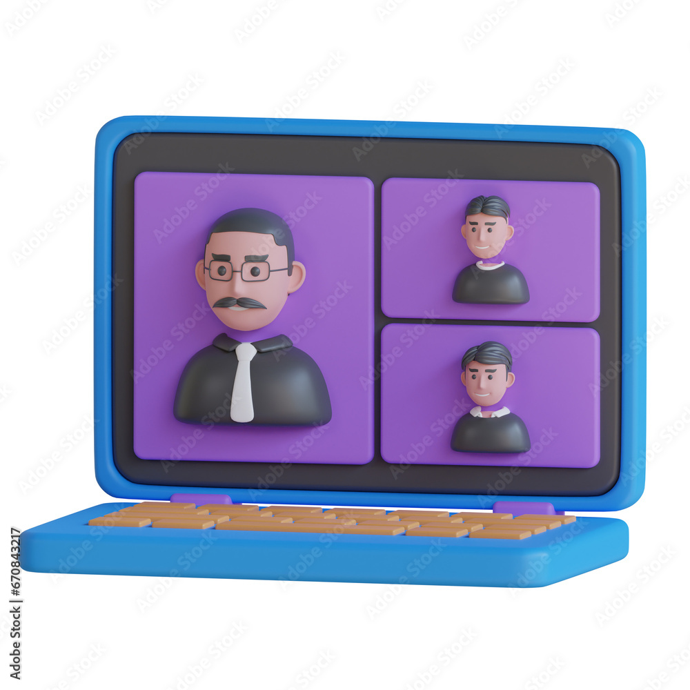 Poster online class with an attractive 3d model in purple. 3d model of a purple online class ideal for. 3d 