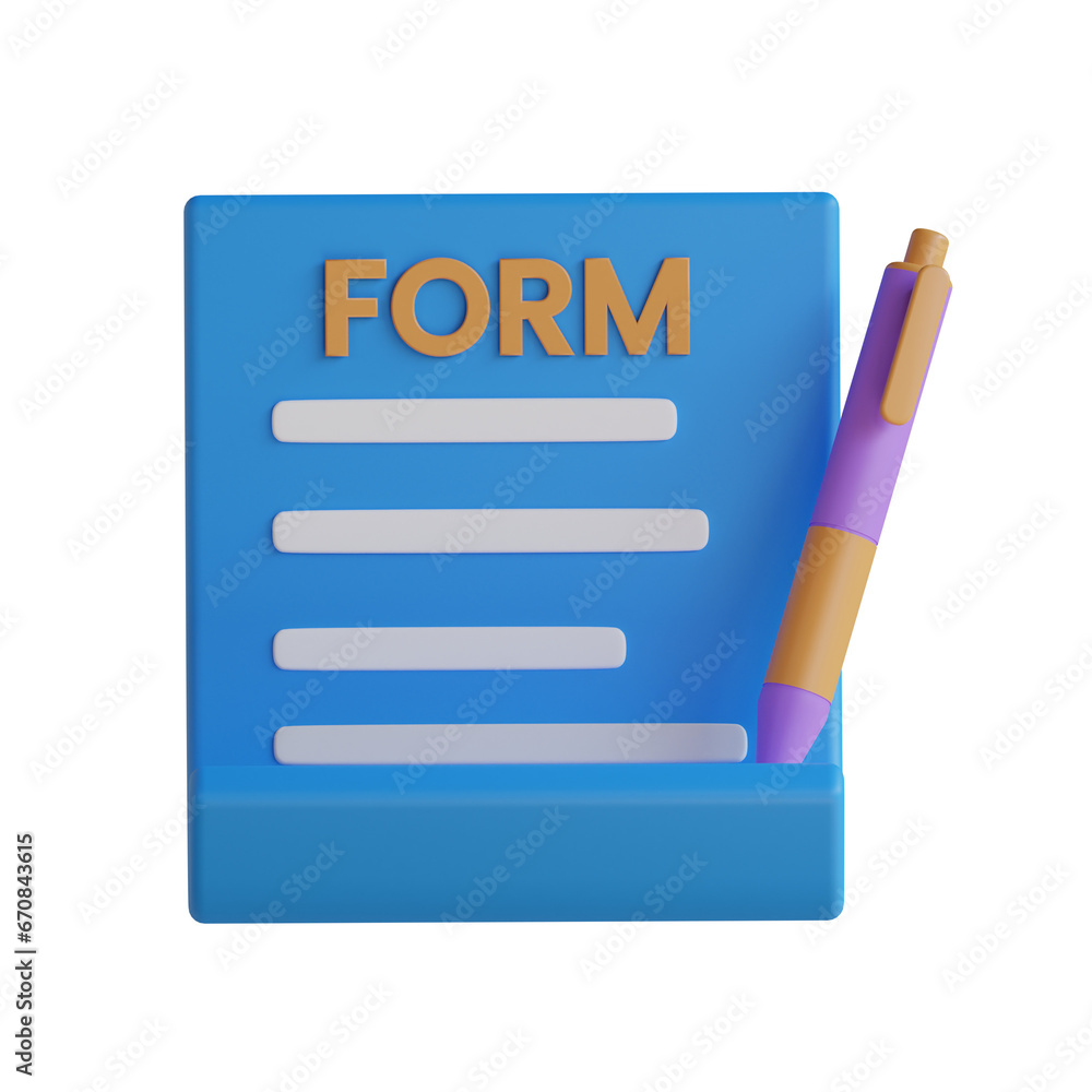 Poster blue form with an attractive 3d model. 3d model of a blue form ideal for data entry. 3d illustration