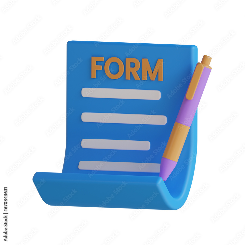 Poster blue form with an attractive 3d model. 3d model of a blue form ideal for data entry. 3d illustration
