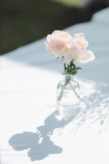 wedding bouquet of roses on table.