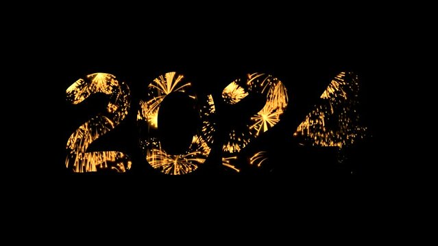 2024 with fireworks effect on plain black background