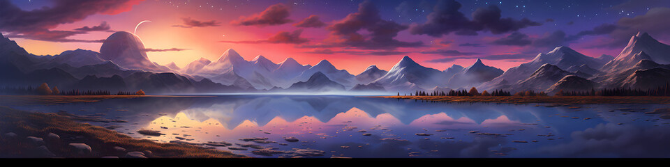 Meteor lake landscape illustration background - obrazy, fototapety, plakaty
