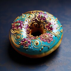 beautifully decorated donut - closeup