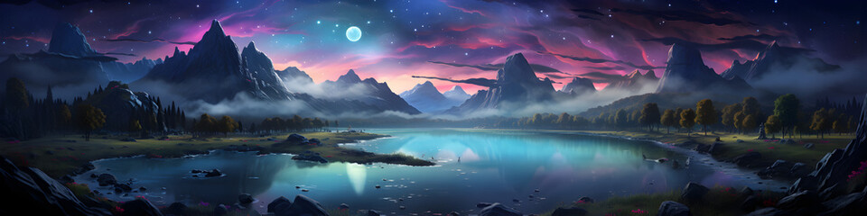 Fototapeta na wymiar Meteor lake landscape illustration background