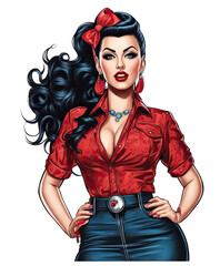 Retro charm: Rockabilly woman clipart png vintage pin-up girl clipart 1950s old fashioned woman rock and roll Tattooed Lady fashion style