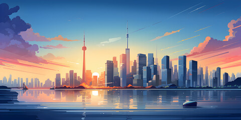 Fototapeta premium Cityscape with sky illustration background