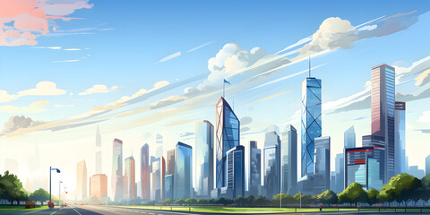 Fototapeta na wymiar Cityscape with sky illustration background